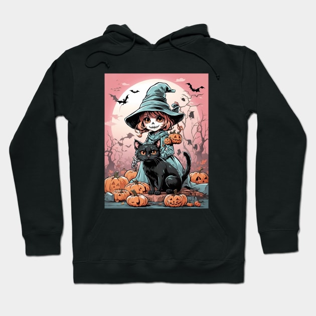Cute Halloween zombie witch with black cat Hoodie by BrisaArtPrints